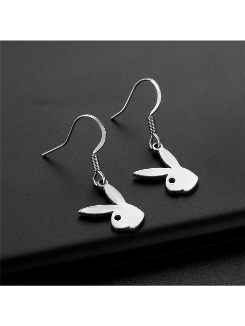 Stainless Steel Silver Playboy Bunny Inspired Earrings